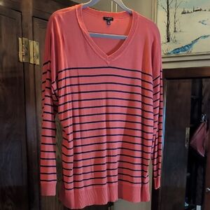 Talbots Women's V-Neck Sweater in Coral and Navy